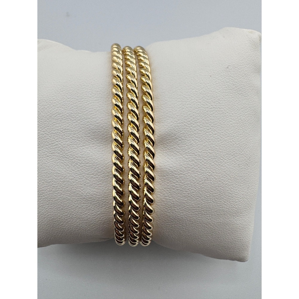 14k Gold Plated Triple Strand Twisted Rope Cuff Bracelet Gold Cable Bangle New